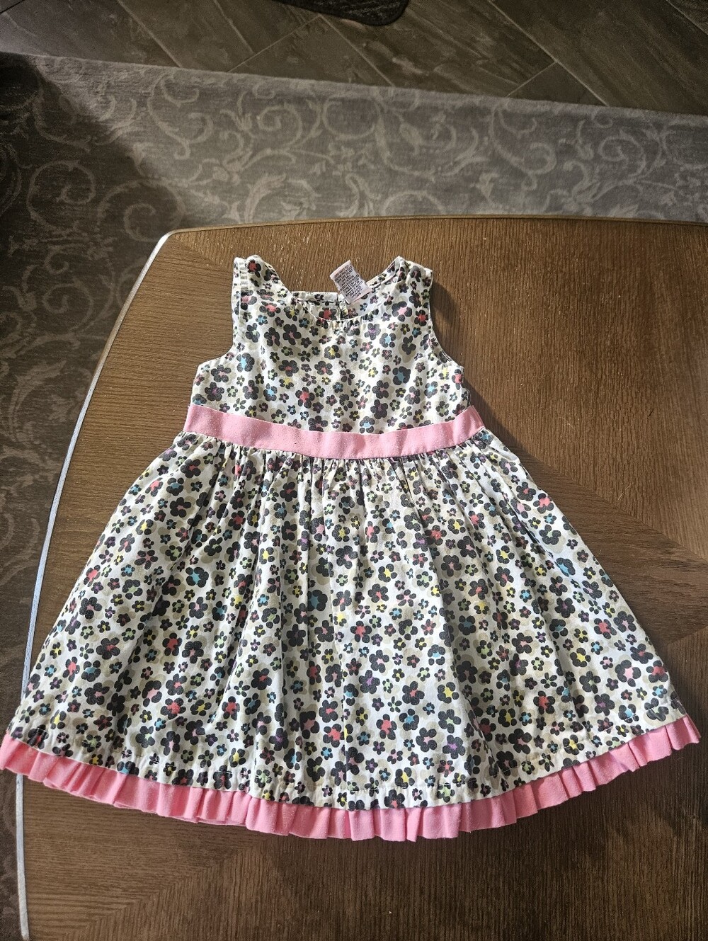 Sweetheart Brand Girls Floral Print Pink Trim Sleeveless Dress Size 2T